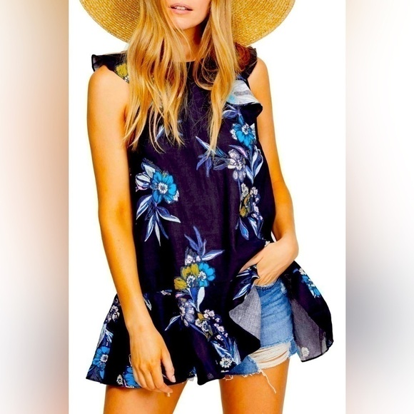 Free People Womens Summer in Tulum Linen Floral Tunic Top XS - Picture 1 of 7